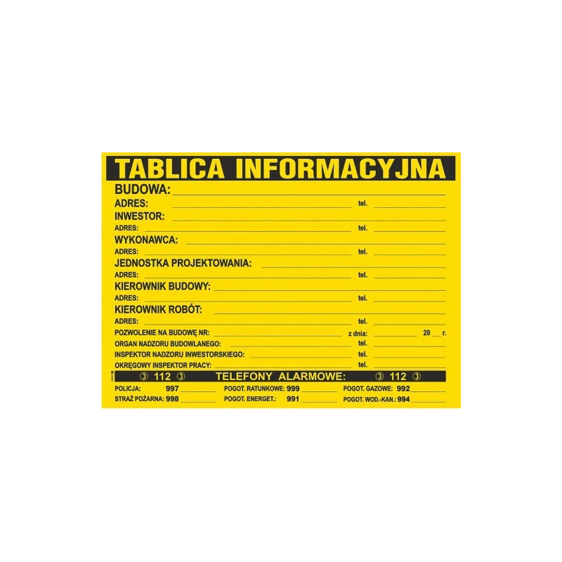 Tablica budow. informacyjna 70X90cm.
