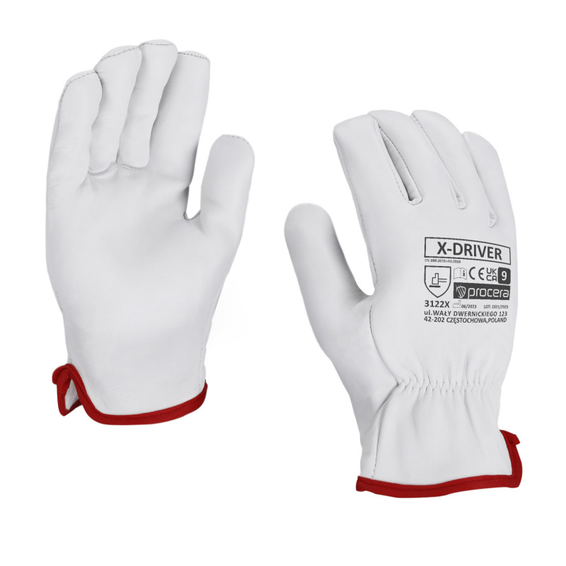 R rękawice robocze biała skóra 8 Driver