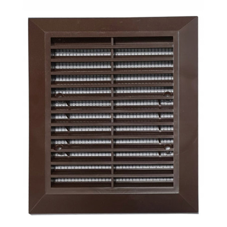 Kratka wentylacyjna 14x14 skośna z siatką BRĄZ