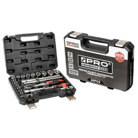 Zestaw kluczy nasadowych z grzechotką1/2 26szt PRO