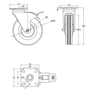 Koło 12,5cm podstawa obrotowa z blokadą