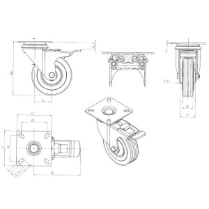 Koło 7.5cm podstawa obrotowa z blokadą