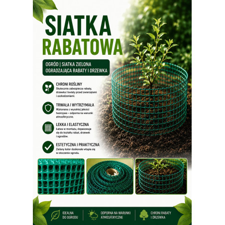 Siatka plastik  rabatowa zielona  40cm wysoka x 50m długa
